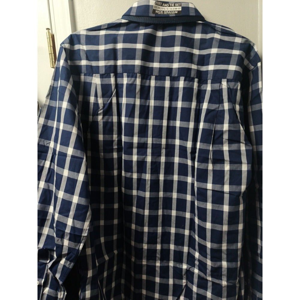 Nick Graham Modern Fit Men's Cotton Dress Shirt & Tie Set Blue 2XL 18-18.5 36-37 - Picture 8 of 12